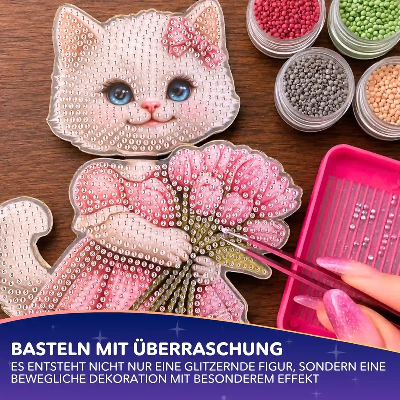 Diamond Painting - Aufsteller Wackelkatze mit Blumenstrauß