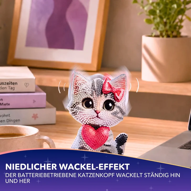 Diamond Painting - Aufsteller Wackelkatze mit Herz