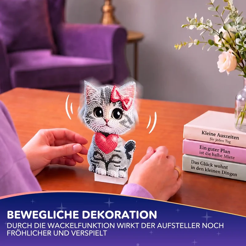 Diamond Painting - Aufsteller Wackelkatze mit Herz