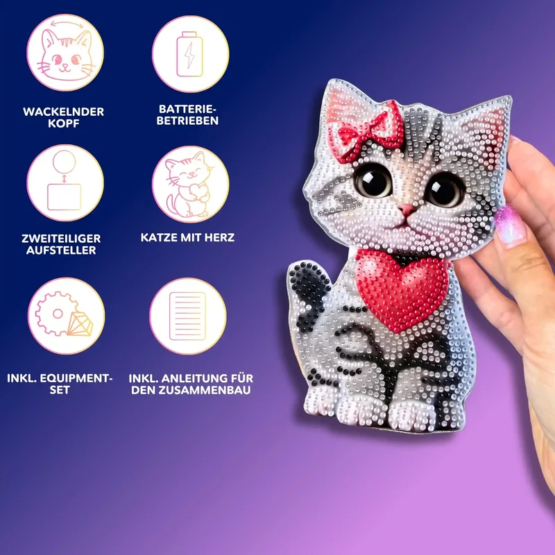 Diamond Painting - Aufsteller Wackelkatze mit Herz