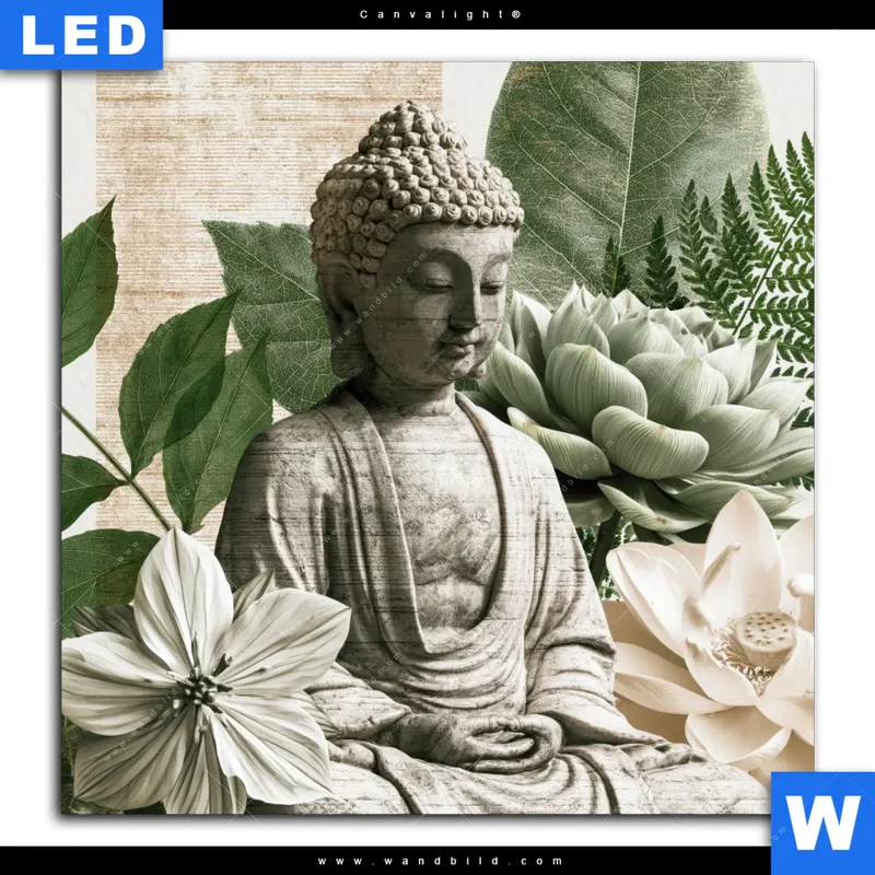 Canvalight® Leuchtbild | Buddha zwischen Lotusblüten | Quadrat