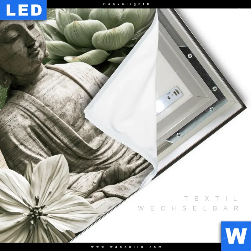 Canvalight® Leuchtbild | Buddha zwischen Lotusblüten | Quadrat