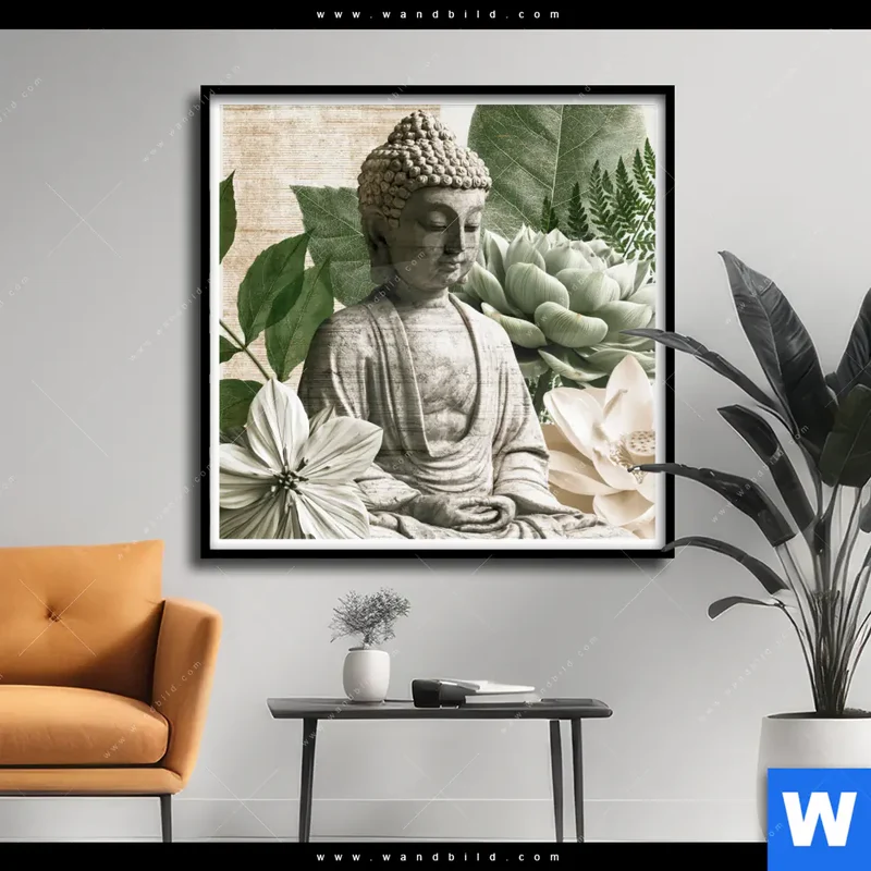 Poster | Buddha zwischen Lotusblüten | Quadrat