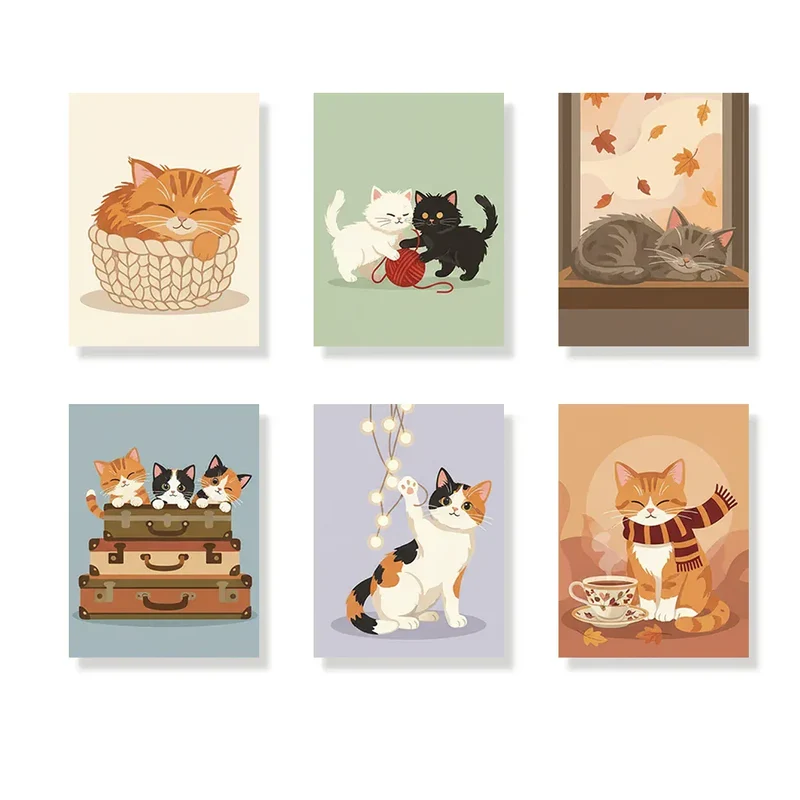 Malen nach Zahlen – 6 Mini-Gemälde - Gemütliche Kitty-Ecke