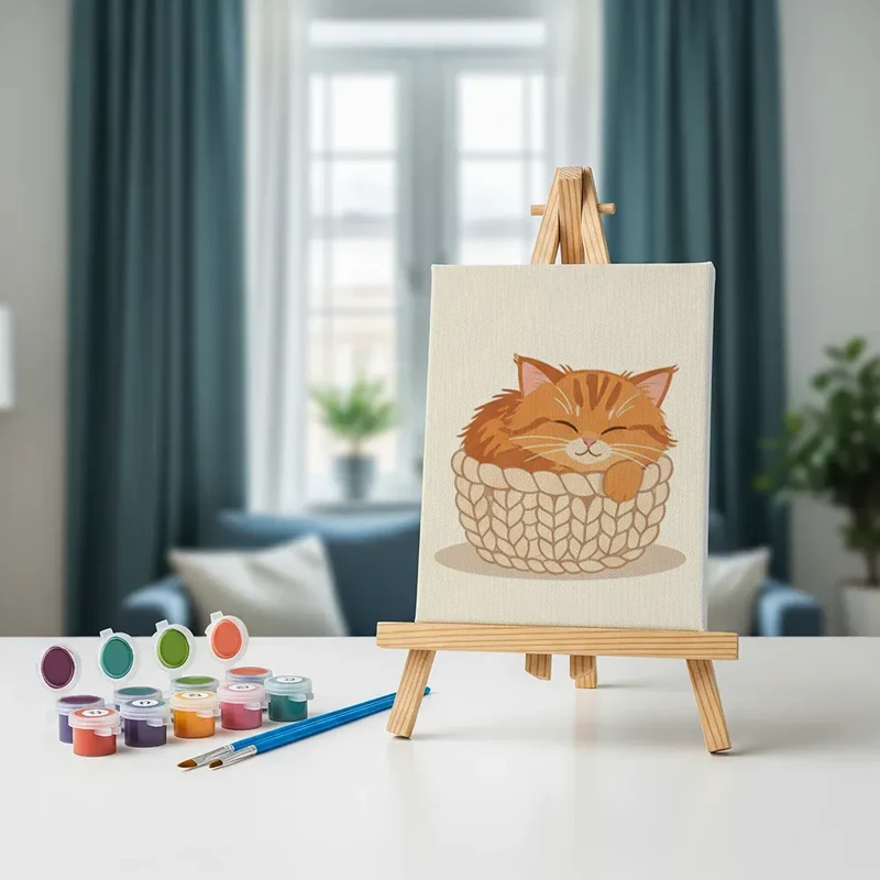 Malen nach Zahlen – 6 Mini-Gemälde - Gemütliche Kitty-Ecke