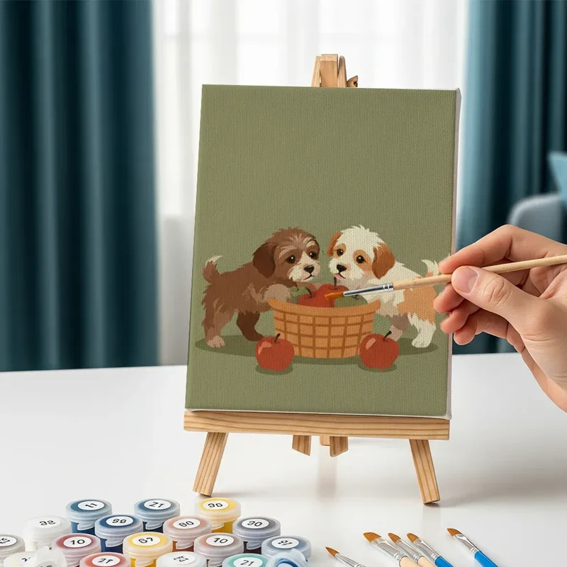 Malen nach Zahlen – 6 Mini-Gemälde - Retro Hundetage