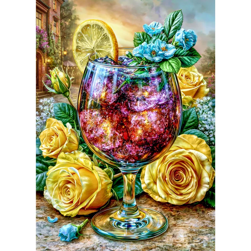 5D Diamond Painting – Rosencocktail bei Abendgold