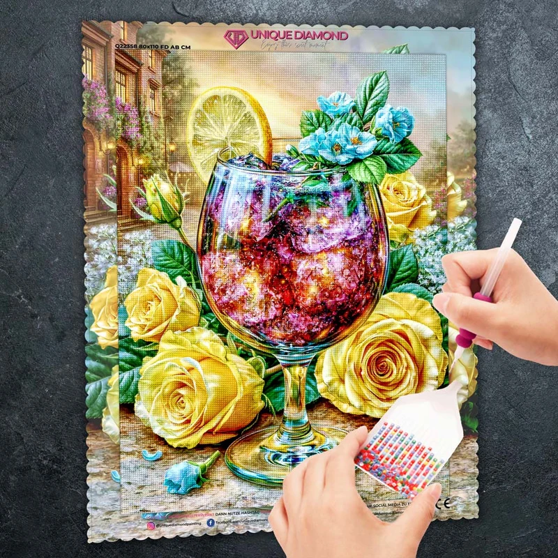 5D Diamond Painting – Rosencocktail bei Abendgold