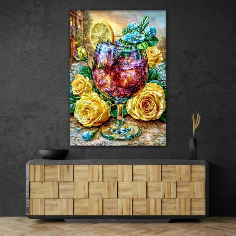 5D Diamond Painting – Rosencocktail bei Abendgold
