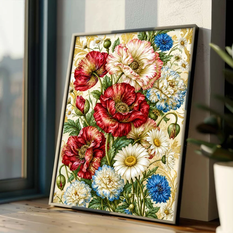 5D Diamond Painting – Blütenpracht im Goldornament