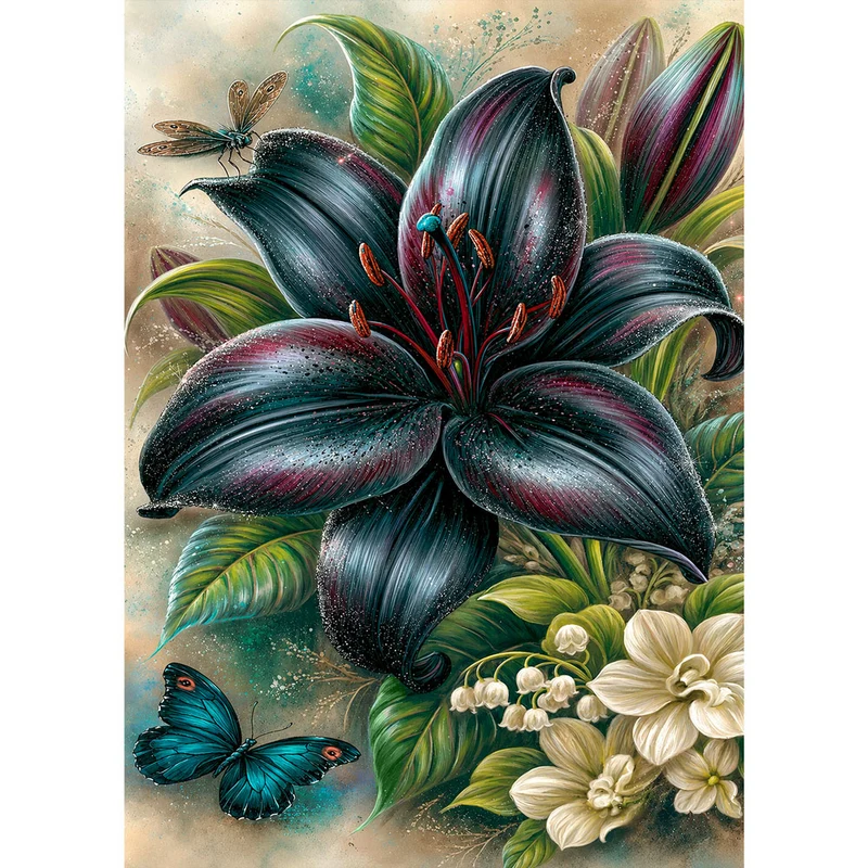 5D Diamond Painting – Schwarze Lilie der Dämmerung
