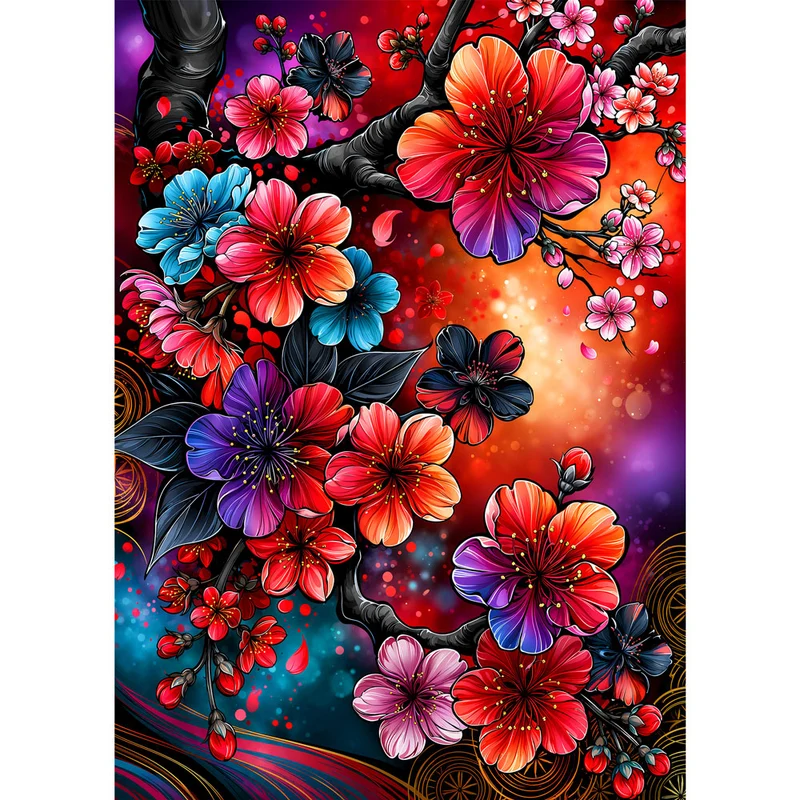 5D Diamond Painting – Kirschblüten im Farbenrausch