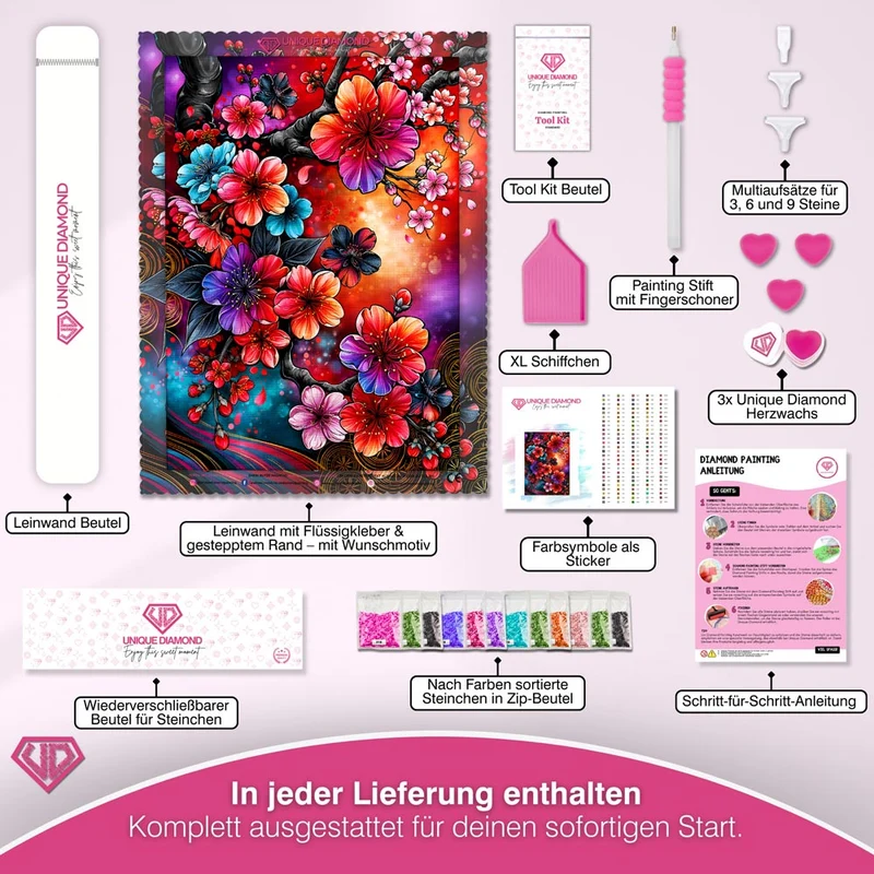 5D Diamond Painting – Kirschblüten im Farbenrausch
