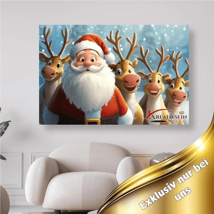 Weihnachtsmann mit 4 Rentieren - 5D DIY Diamond Painting