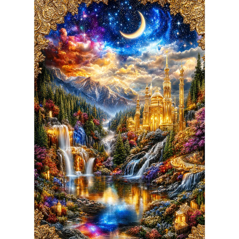 5D Diamond Painting – Himmlische Residenz der Goldenen Dämmerung