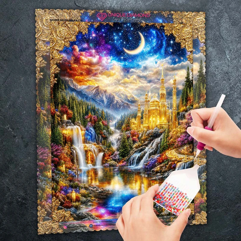 5D Diamond Painting – Himmlische Residenz der Goldenen Dämmerung