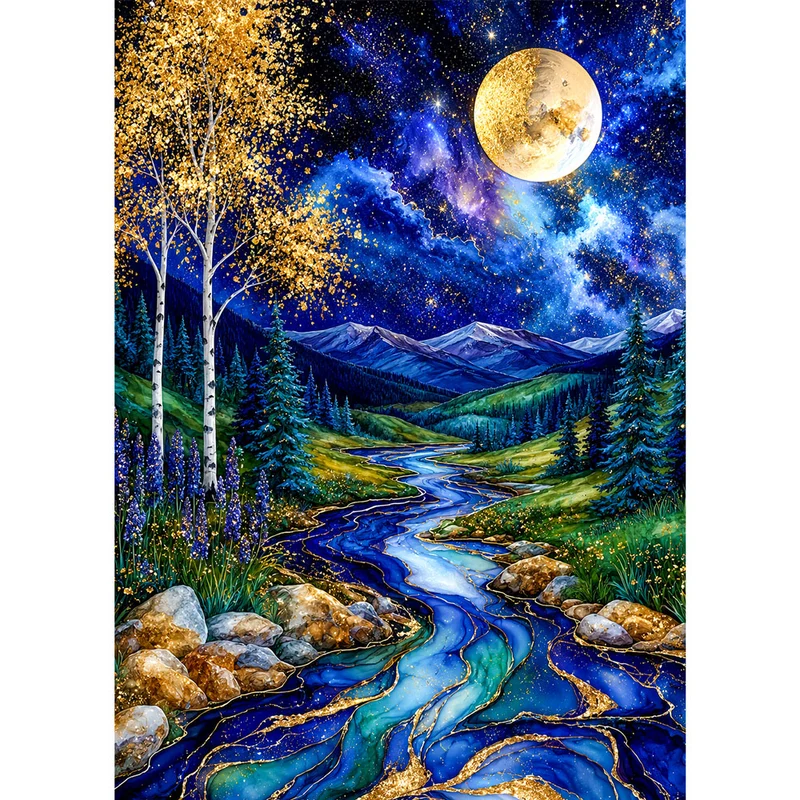 5D Diamond Painting – Mondfluss der Ewigkeit