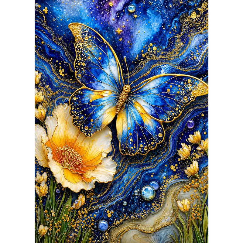 5D Diamond Painting – Azurflügel im Goldstrom