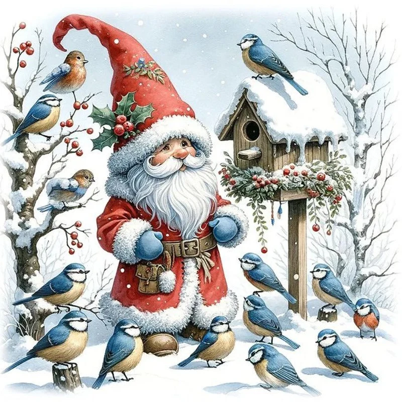 Weihnachtsmann mit Vögel - 5D DIY Diamond Painting