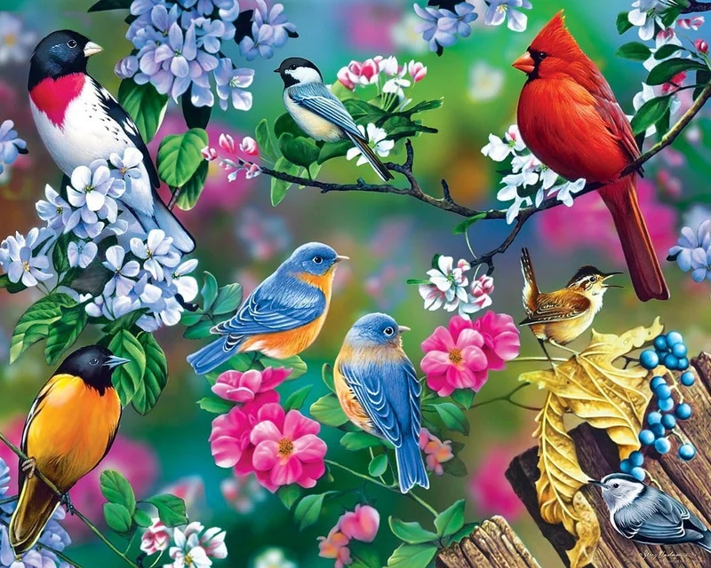 Diamond Painting Vögel und Blümchen