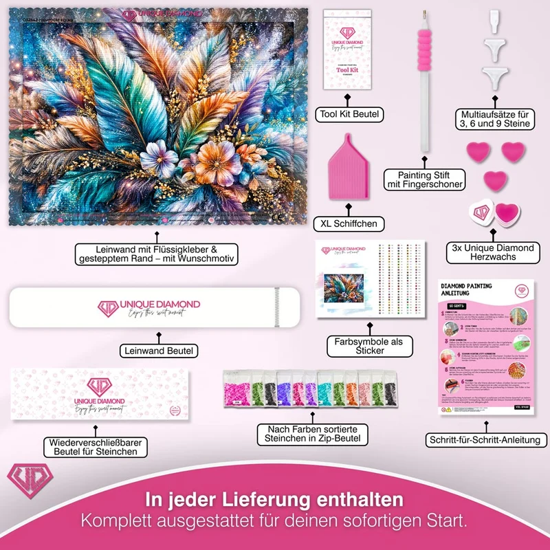 5D Diamond Painting – Schimmernde Federblüten