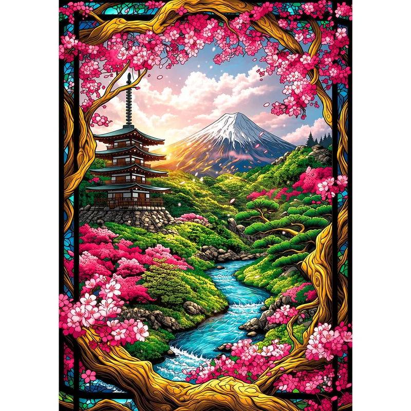 5D Diamond Painting – Sakura Valley of Fuji