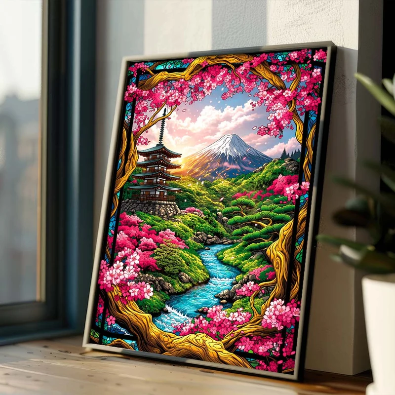5D Diamond Painting – Sakura Valley of Fuji