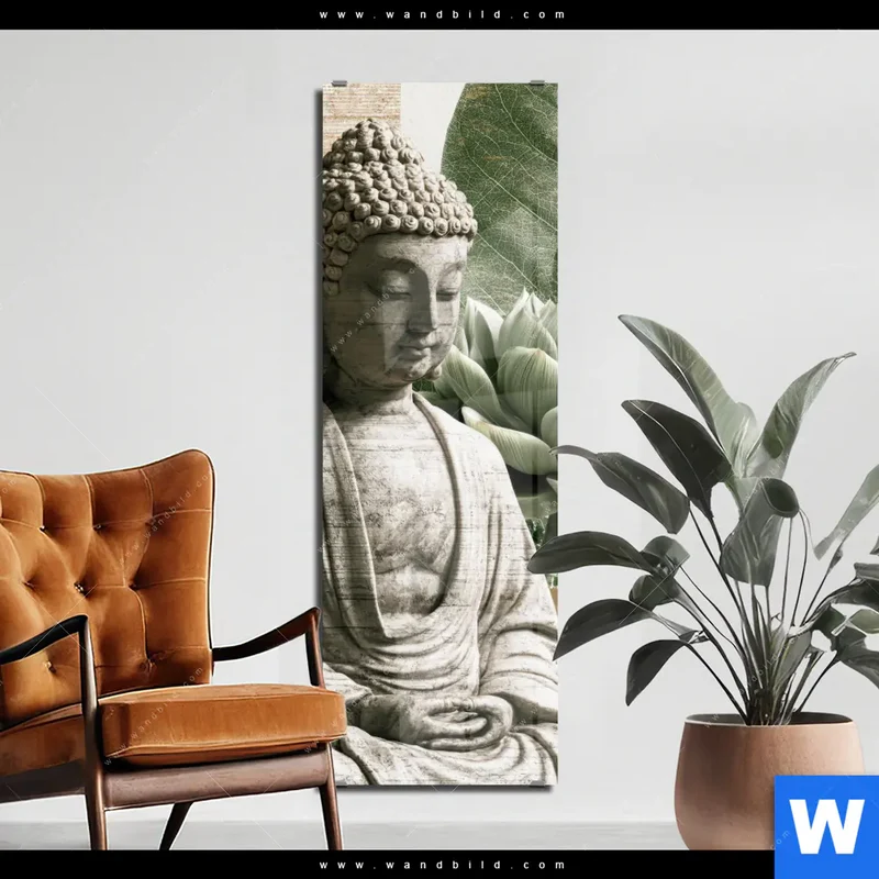 Acrylglasbild | Buddha zwischen Lotusblüten | Schmal