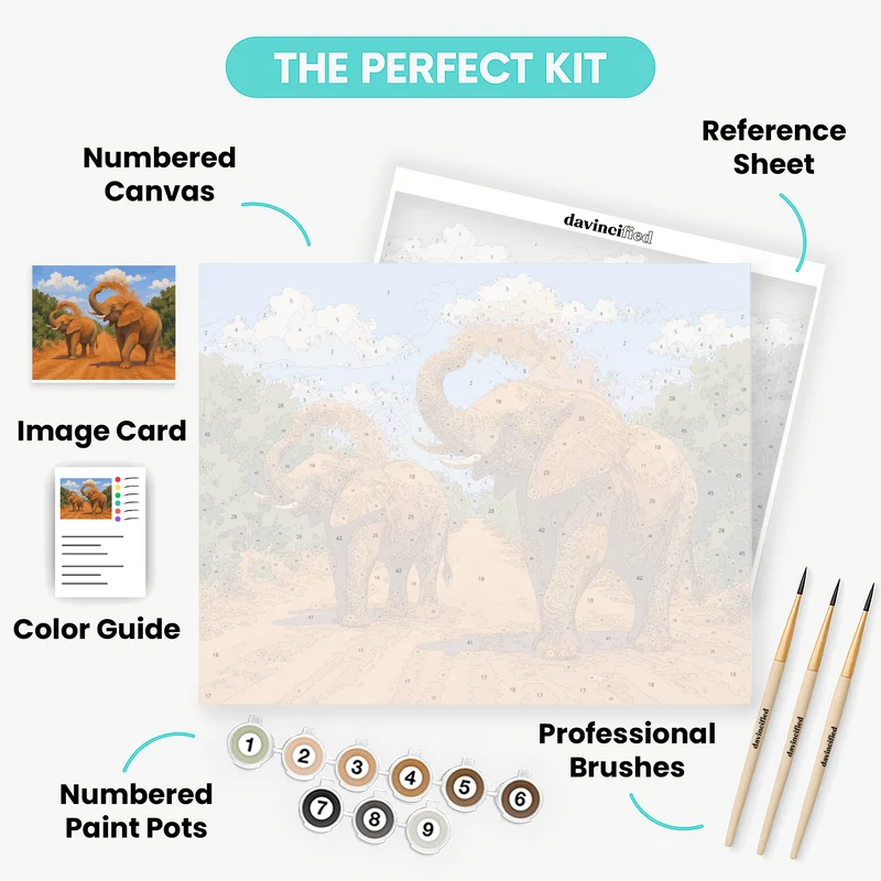 Dust-Bathing Elephants - Paint by Numbers Kit