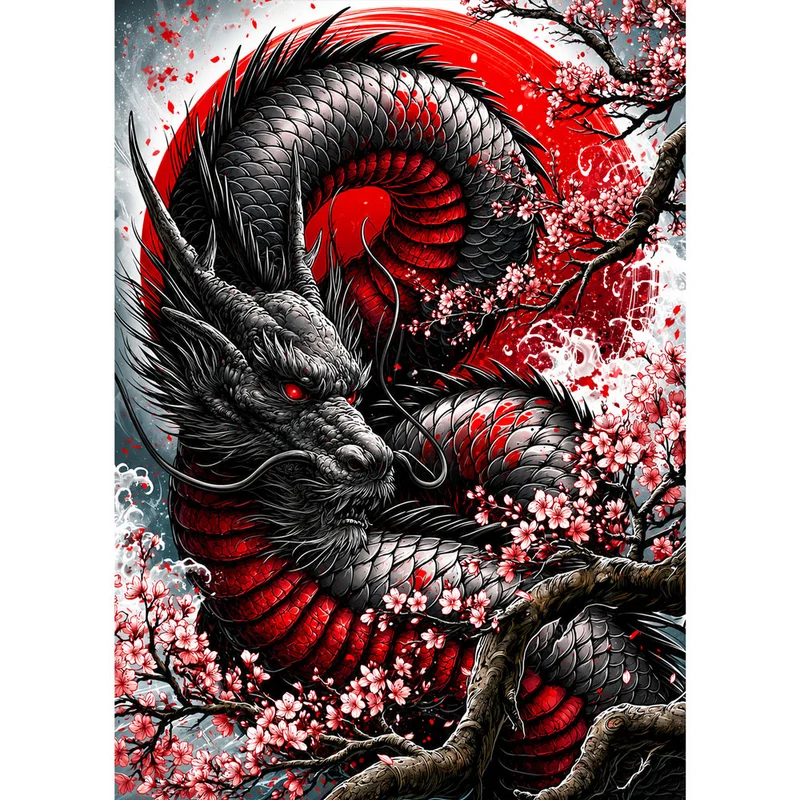 5D Diamond Painting – Black Dragon Sakura