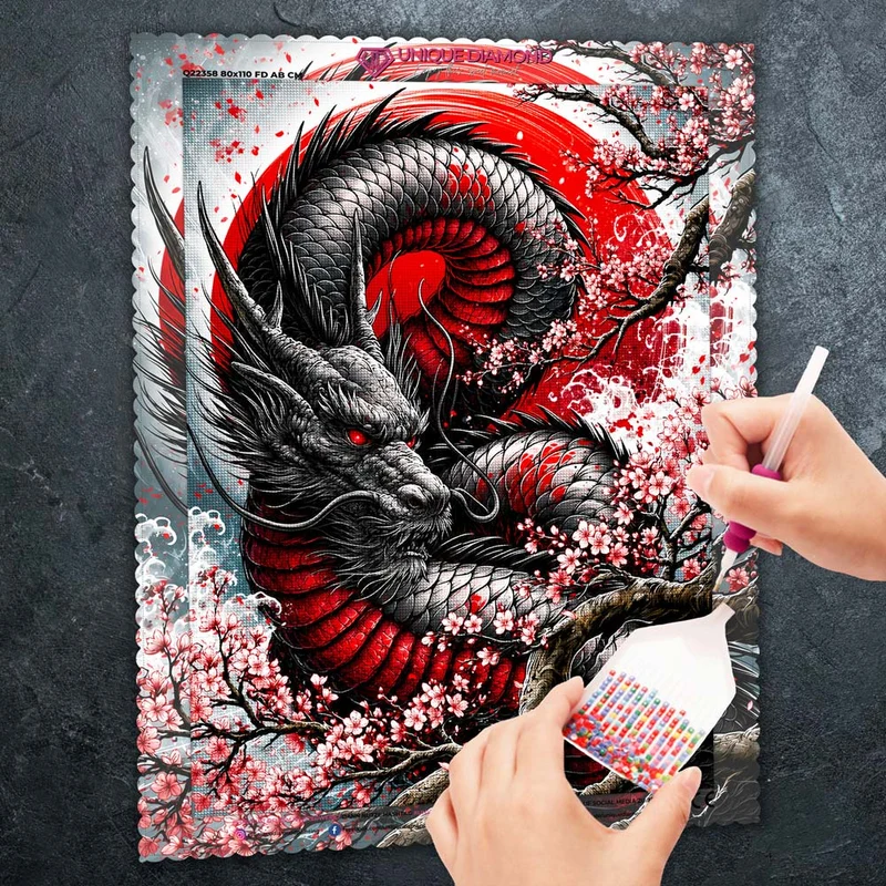 5D Diamond Painting – Black Dragon Sakura