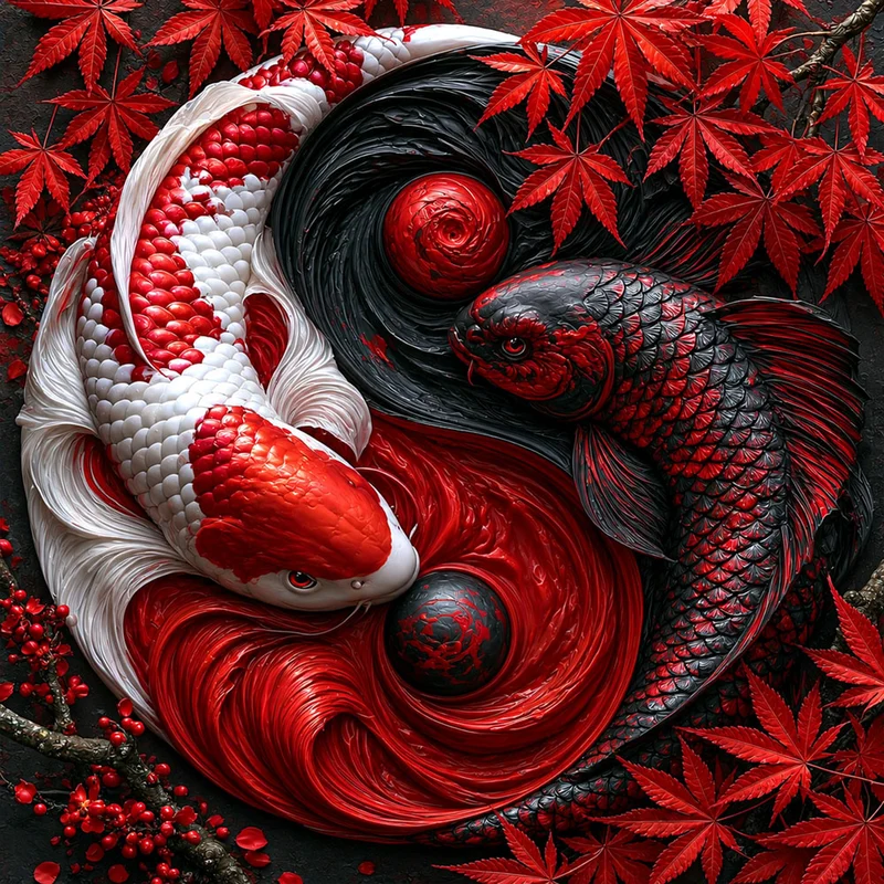 5D Diamond Painting – Yin Yang Koi der roten Harmonie