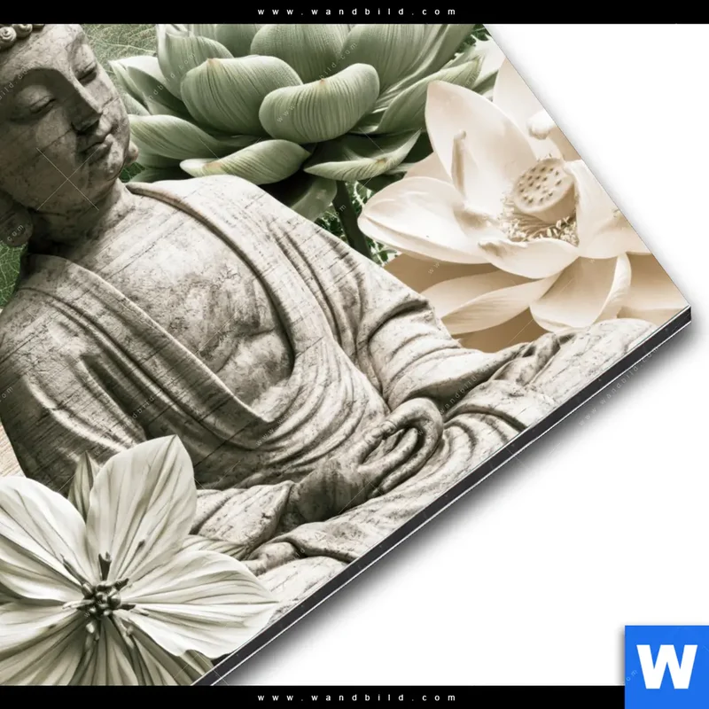 Alu-Dibond Bild | Buddha zwischen Lotusblüten | Quadrat
