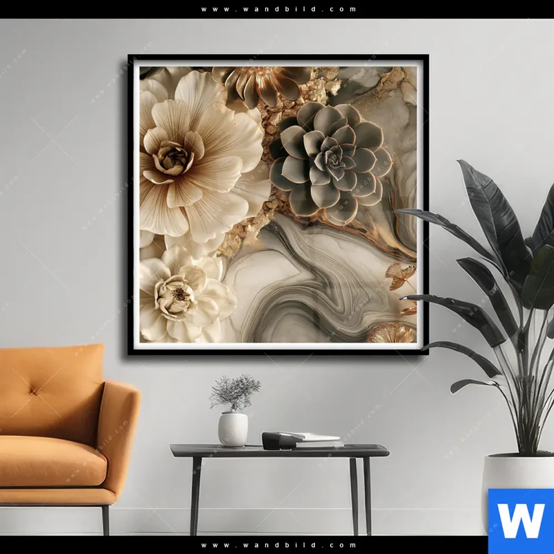 Poster | Sukkulenten auf Marmor | Quadrat