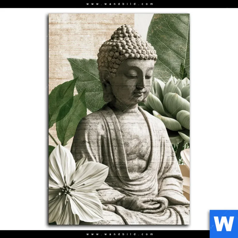 Aluminiumbild gebürstet | Buddha zwischen Lotusblüten | Hochformat