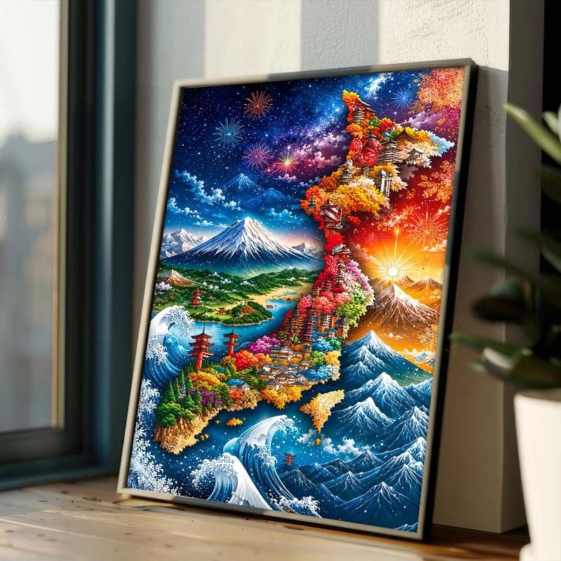 5D Diamond Painting – Fantasiekarte Japans der vier Jahreszeiten