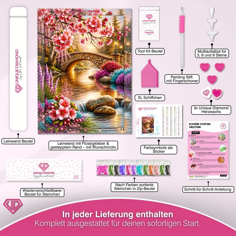 5D Diamond Painting – Sakura-Brücke am Blütenfluss