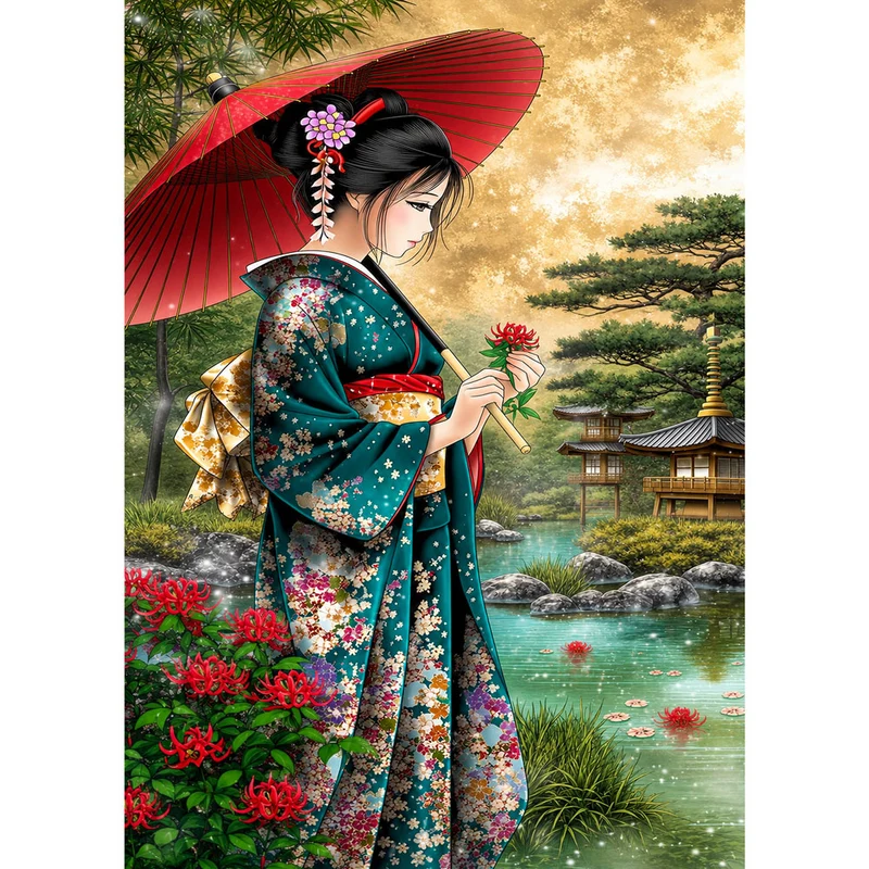 5D Diamond Painting – Geisha am stillen Gartensee
