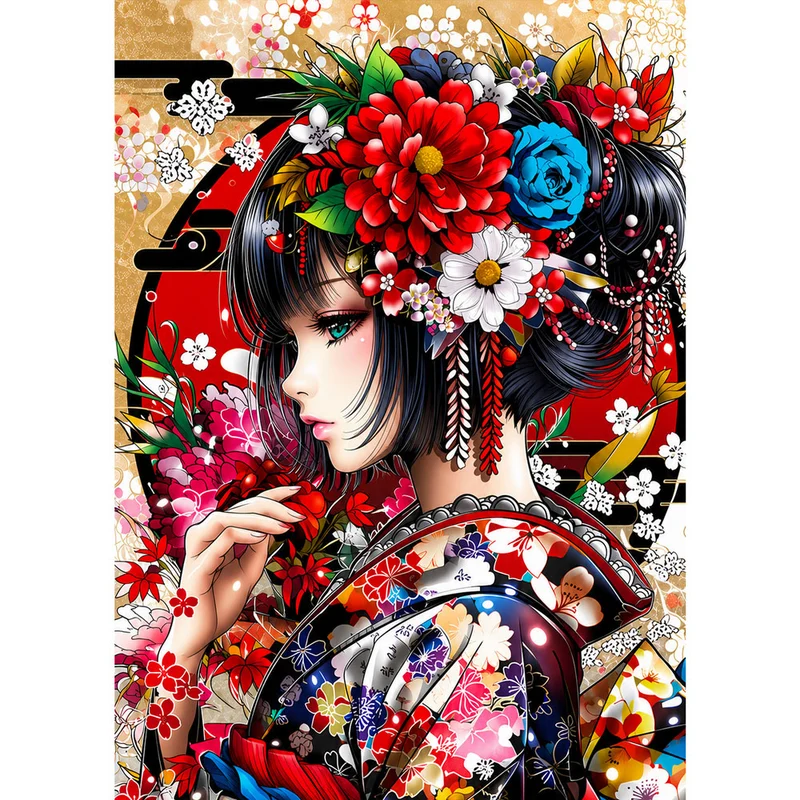 5D Diamond Painting – Geisha der Blütenpracht