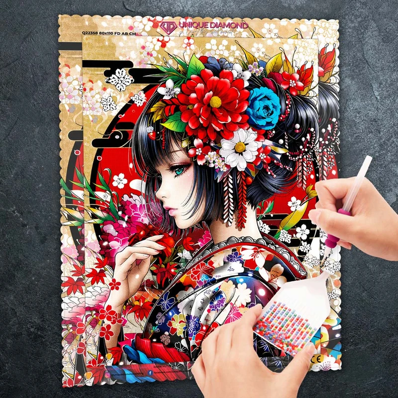 5D Diamond Painting – Geisha der Blütenpracht