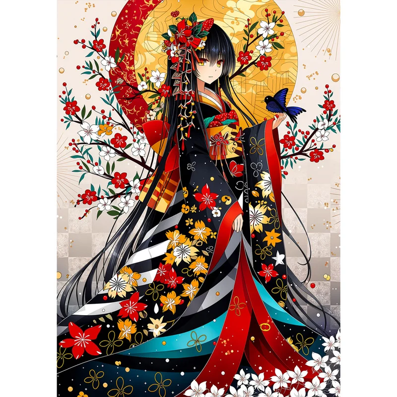 5D Diamond Painting – Blütenzauber des goldenen Mondes