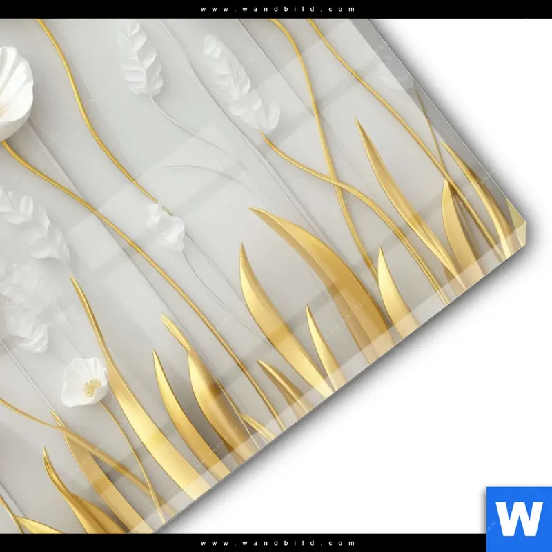 Acrylglasbild | Florale Leichtigkeit mit Goldglanz | Quadrat