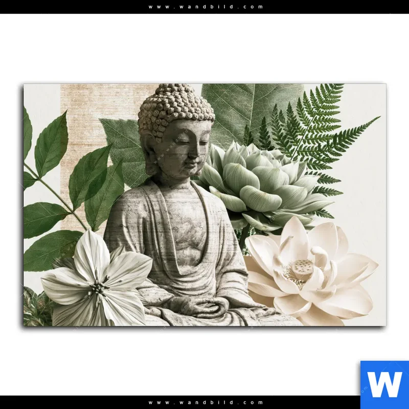 Leinwandbild | Buddha zwischen Lotusblüten | Querformat