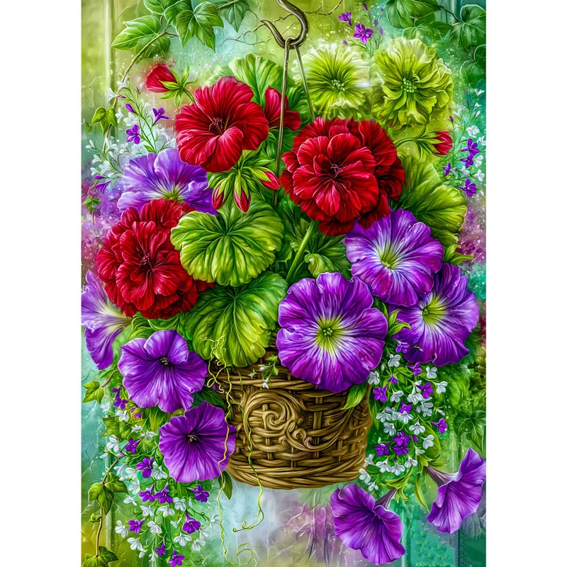 5D Diamond Painting – Blütenkorb in lebendiger Gartenpracht