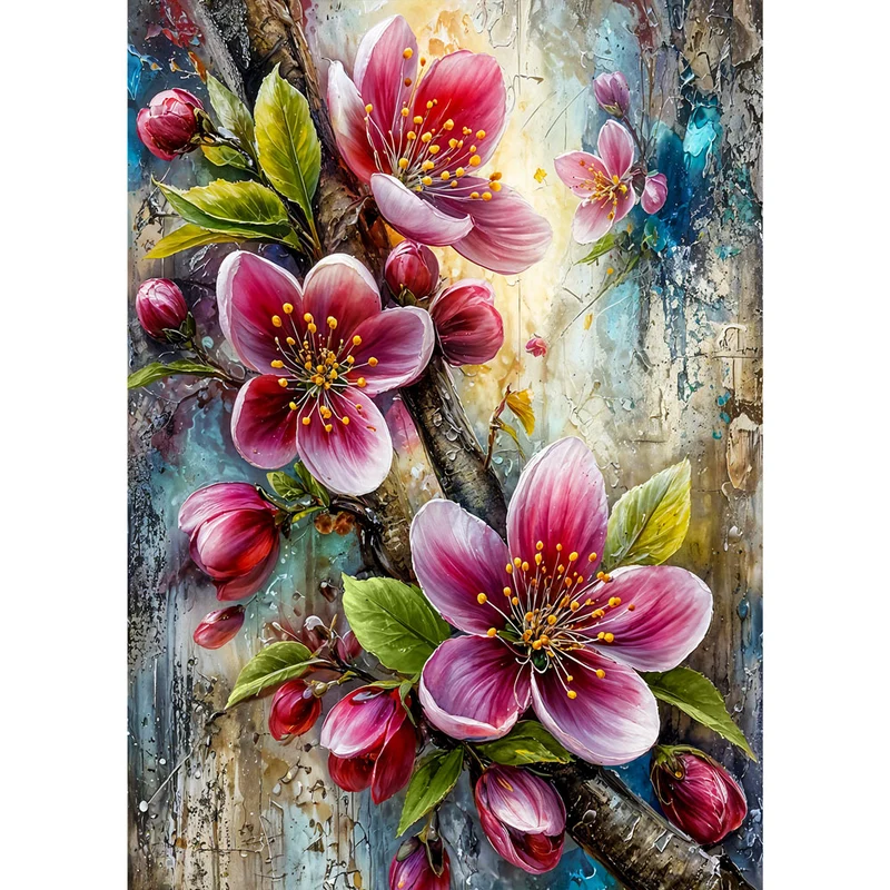 5D Diamond Painting – Blütenzweig in sanfter Frühlingsharmonie