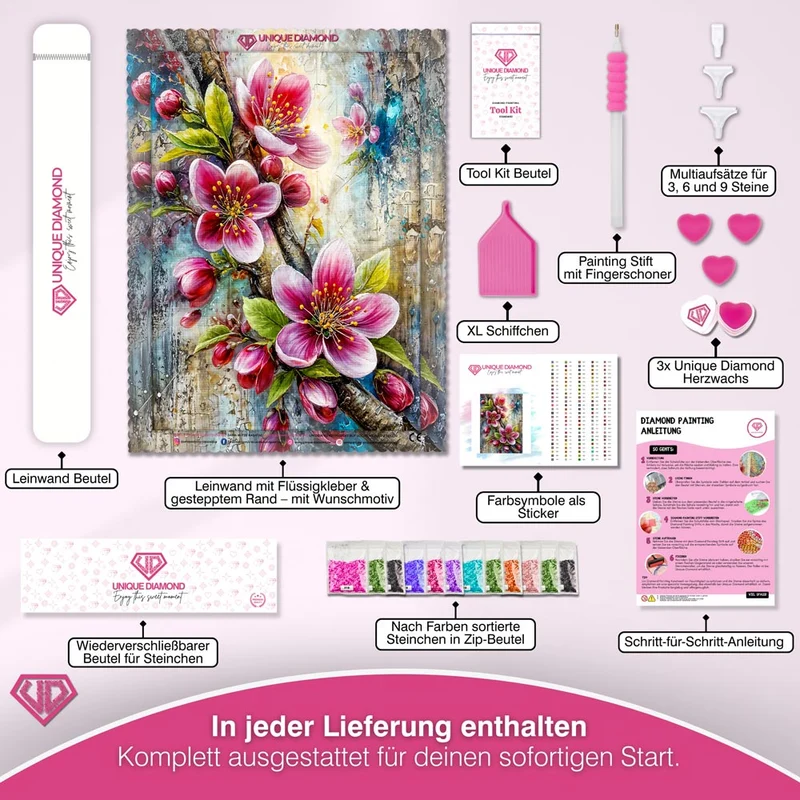 5D Diamond Painting – Blütenzweig in sanfter Frühlingsharmonie