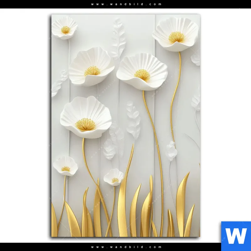 Acrylglasbild | Florale Leichtigkeit mit Goldglanz | Hochformat