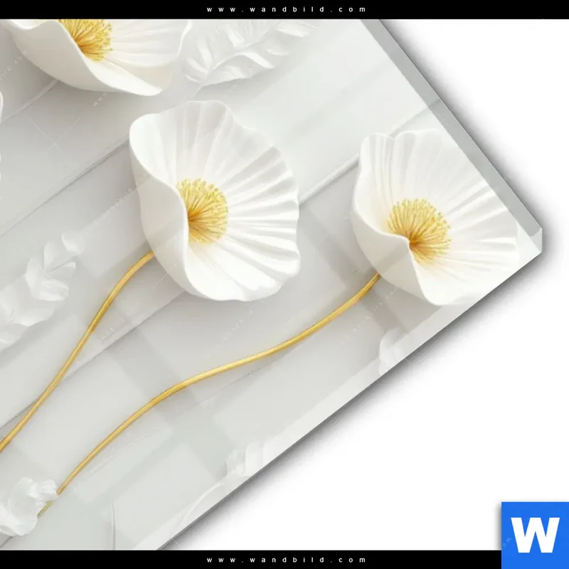 Acrylglasbild | Florale Leichtigkeit mit Goldglanz | Hochformat
