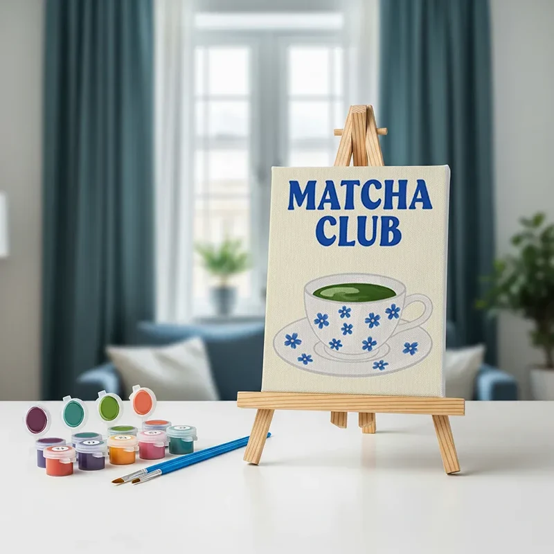Malen nach Zahlen – 6 Mini-Gemälde - Schlückchen & Ruhe Matcha Edition