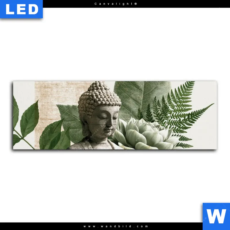 Canvalight® Leuchtbild | Buddha zwischen Lotusblüten | Panorama